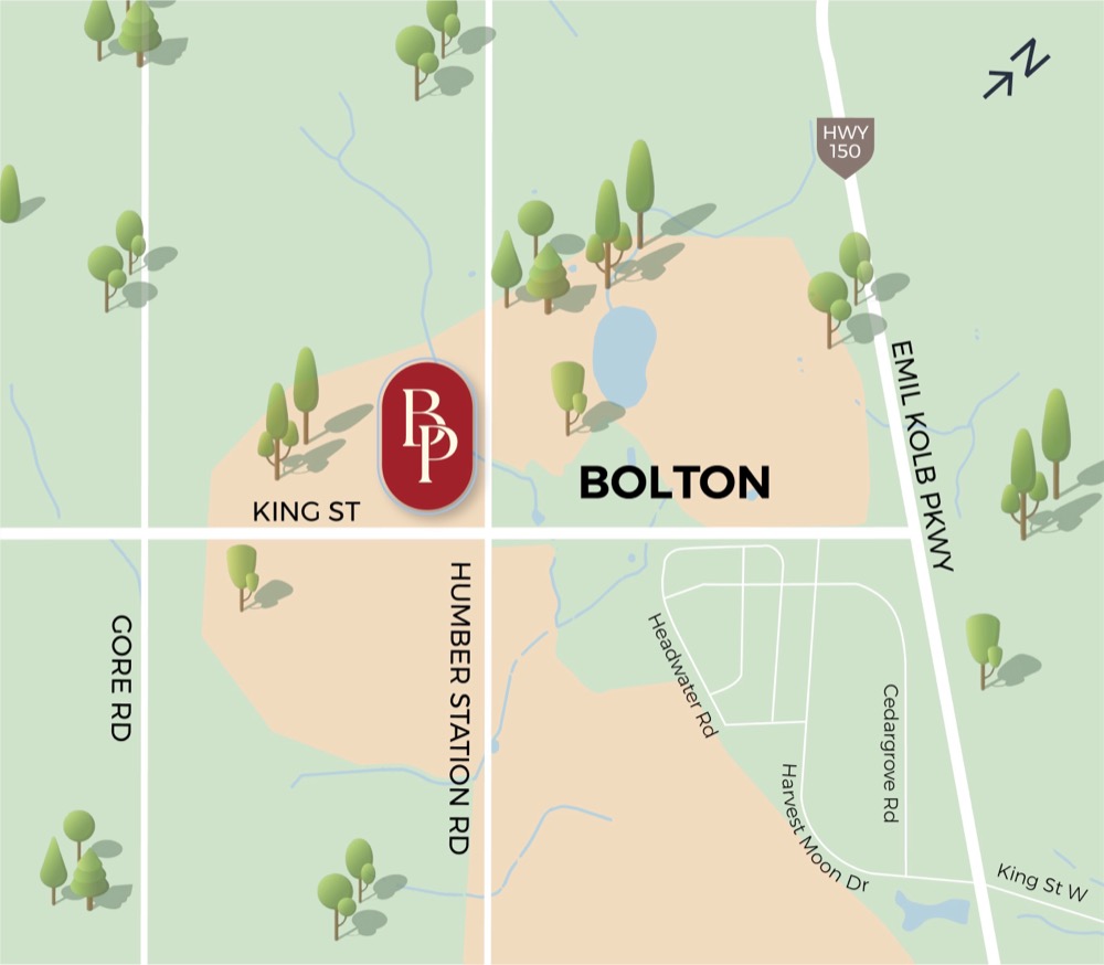 Bolton Place at Caledon Station site map showing King Street and The Gore Road location